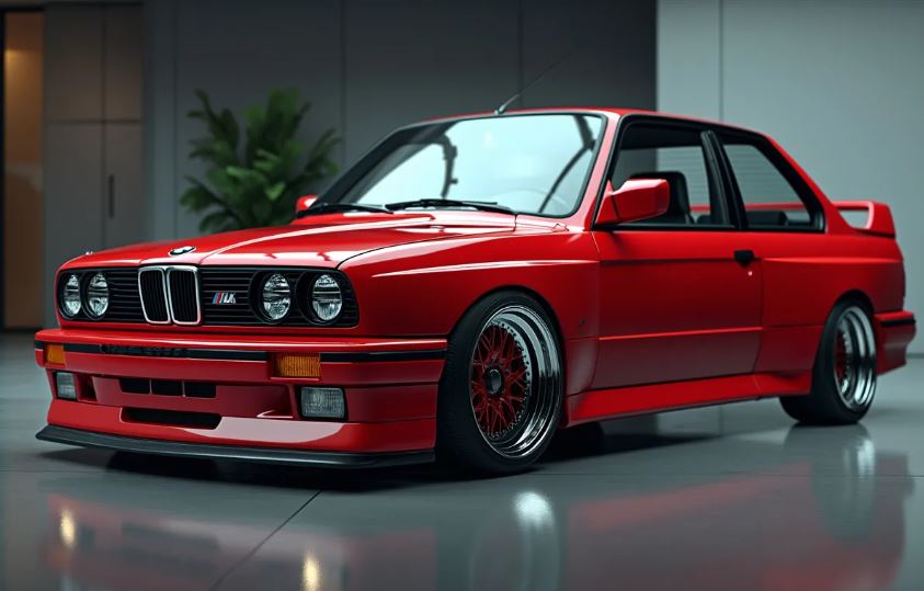 BMW M3 E30 rouge avant gauche