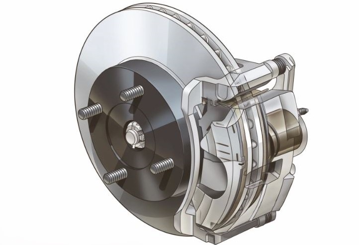 Schéma de freins à disque automobile avec disque ventilé, étrier et plaquettes