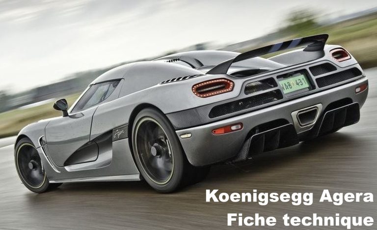 Koenigsegg Agera de dérrière avec texte "fiche technique"