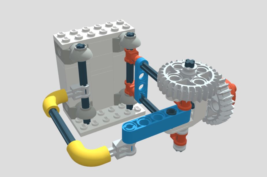 Principe simplifié de portes en élytre montrant la cinématique multi-axes avec déport latéral