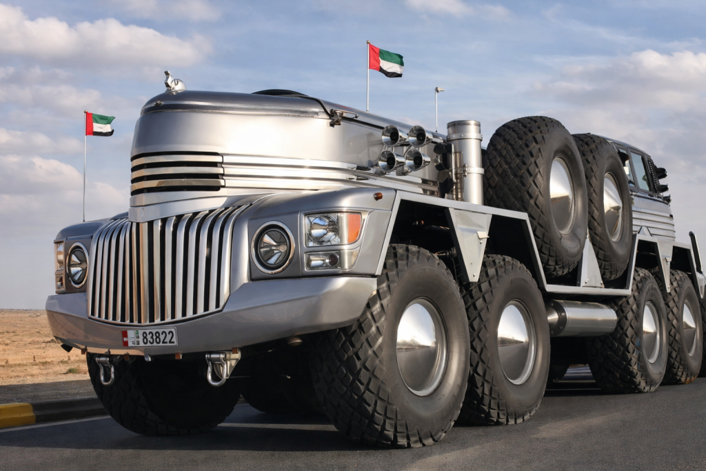 Camion custom extrême de la collection du Rainbow Sheikh exposé dans son musée automobile