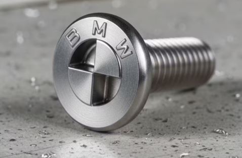 Vis BMW brevetée avec empreinte en forme de logo BMW, vue en gros plan