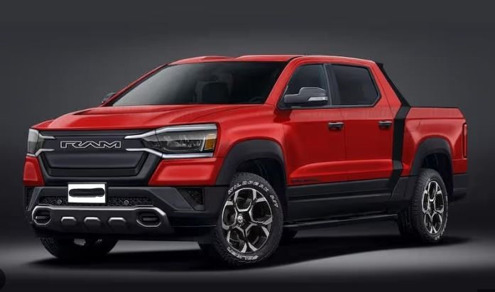 pick-up Ram hybrid rouge Stellantis, modèle destiné au marché américain