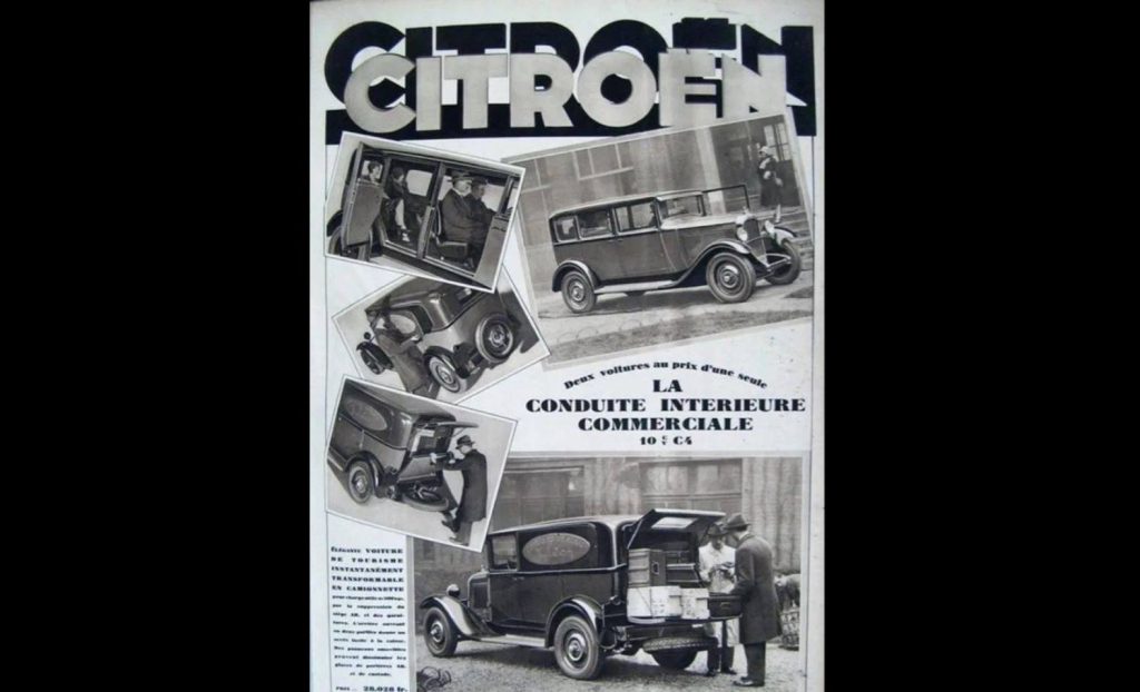 Affiche publicitaire Citroën présentant un véhicule utilitaire à conduite intérieure commerciale