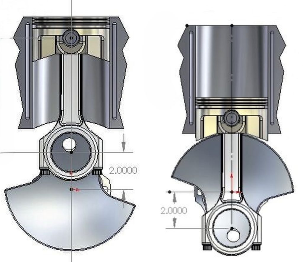 Schéma de la course du piston par rapport au maneton de vilebrequin
