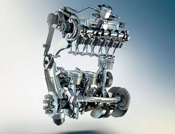 Schéma d’un moteur trois cylindres illustrant le principe du downsizing moteur