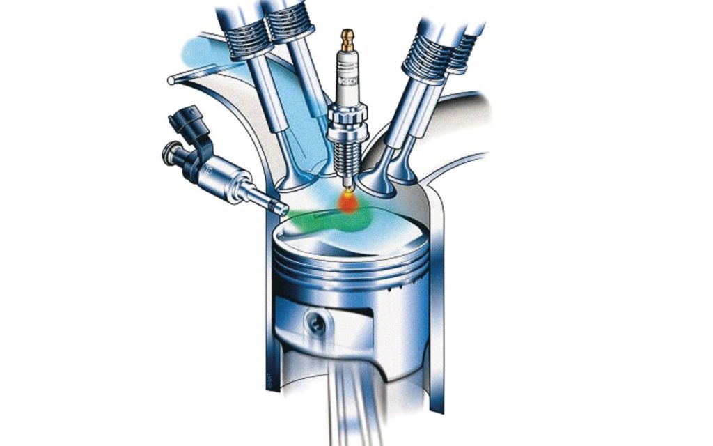 Injection électronique dans un moteur essence avec injecteur pulvérisant le carburant dans le cylindre