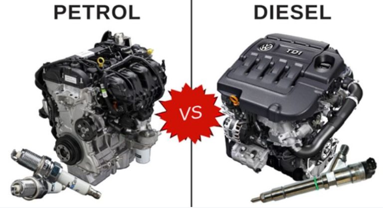 Comparaison visuelle entre un moteur essence et un moteur diesel, bougie contre injecteur