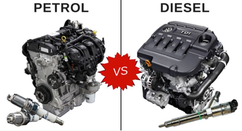Comparaison visuelle entre un moteur essence et un moteur diesel, bougie contre injecteur