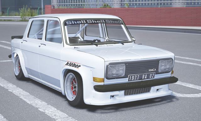 Simca 1000 Rallye 3 blanche stationnée.