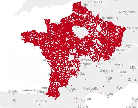 Carte France février 2025 des zones couvertes par voitures radars privées