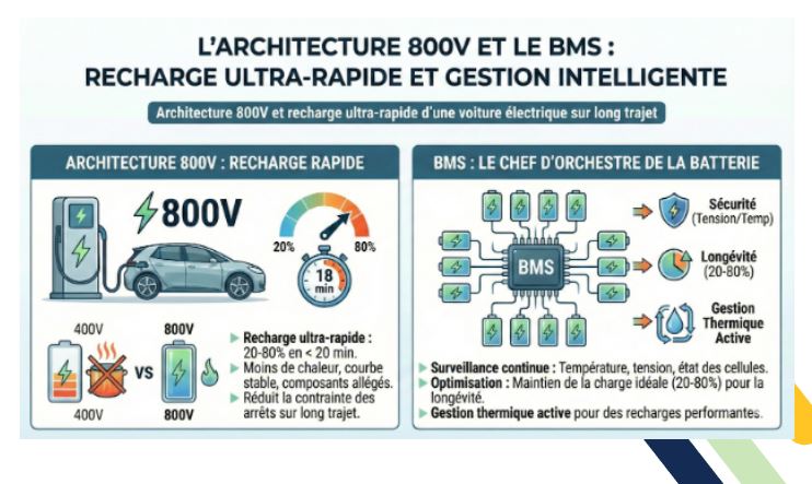 Architecture 800V et BMS fonctionnement recharge rapide et gestion batterie