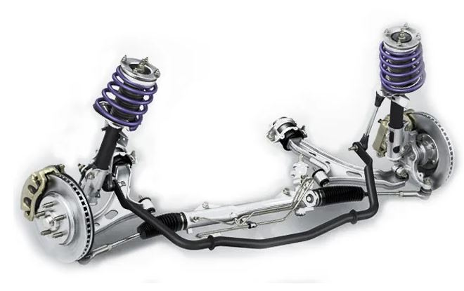 barre anti-roulis sur suspension automobile avec ressorts et amortisseurs