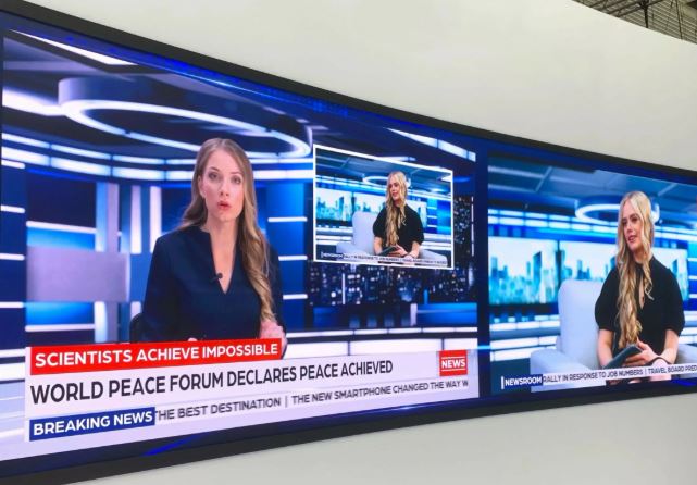 Mur d’écrans diffusant des bandeaux d’actualité et alertes en continu