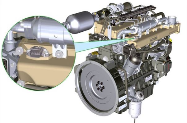 Capteur de pression MAP installé sur le collecteur d’admission d’un moteur avec zoom sur le capteur de pression d’air