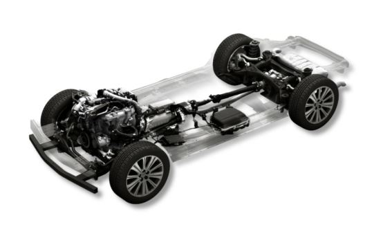 Architecture de propulsion montrant le moteur entraînant les roues arrière par l’arbre de transmission et le différentiel arrière