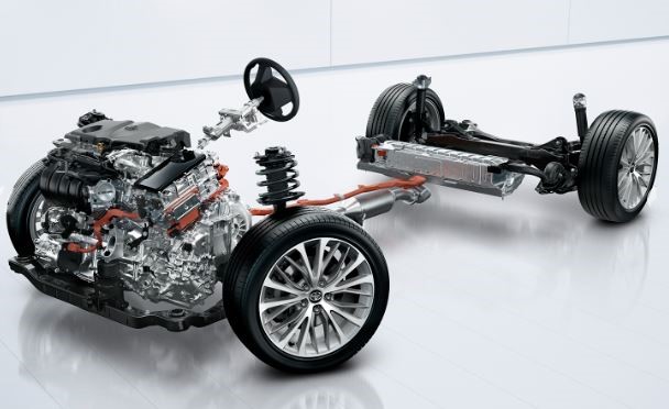 Architecture de traction montrant le moteur et la transmission entraînant les roues avant du véhicule