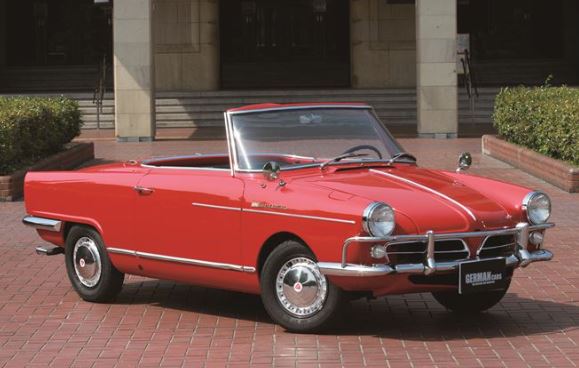 NSU Spider rouge cabriolet 1964 première voiture de série équipée du moteur Wankel