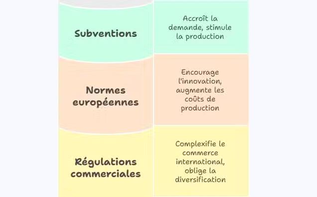 Schéma illustrant l’impact des normes européennes et des subventions sur les coûts automobiles