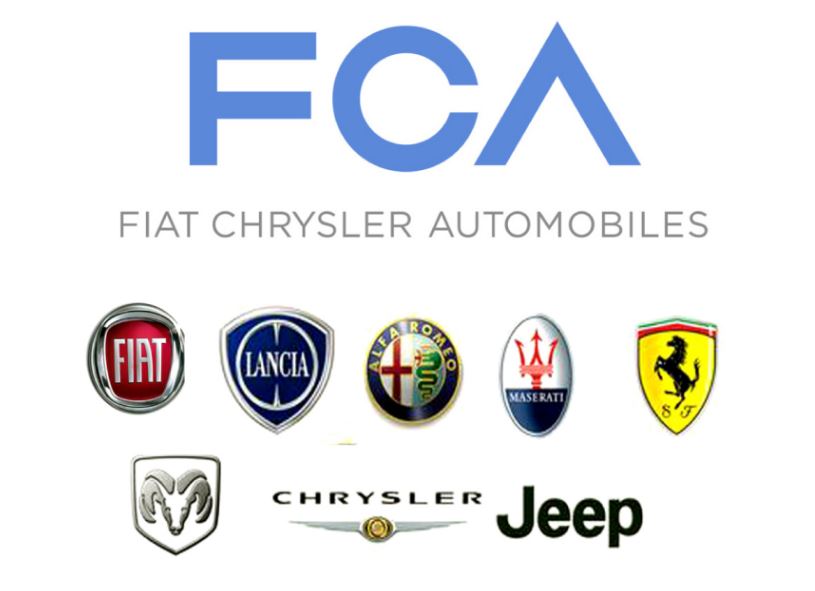 logo Fiat Chrysler Automobiles avec les principales marques du groupe