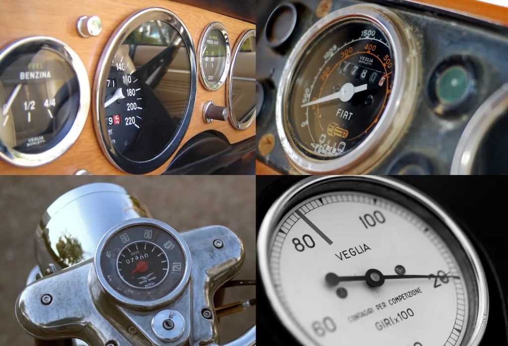 lot de ompteurs Veglia sur tableaux de bord avec jauges et compteur de vitesse