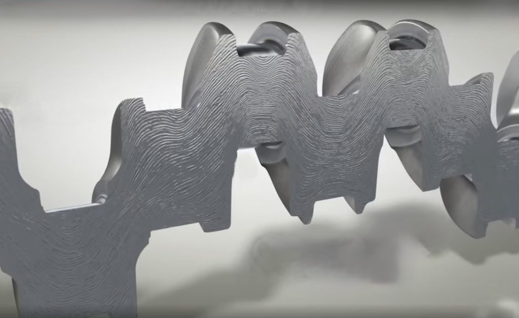 Structure interne des fibres d’un vilebrequin forgé montrant l’orientation du métal