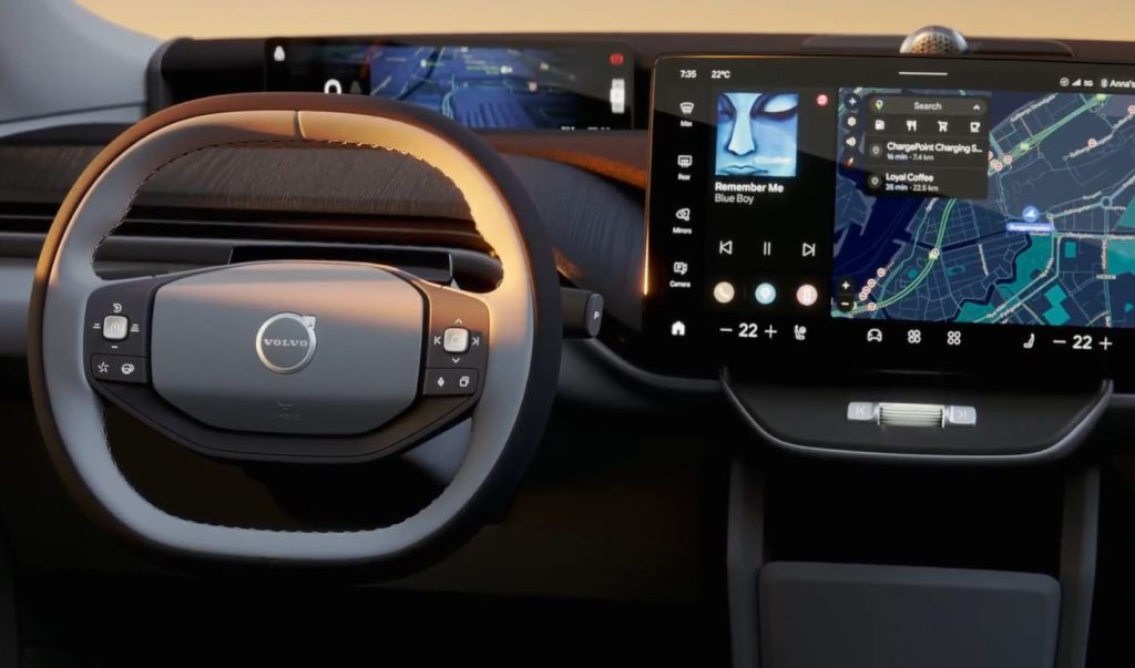 Poste de conduite Volvo EX60 tableau de bord numérique interface Google