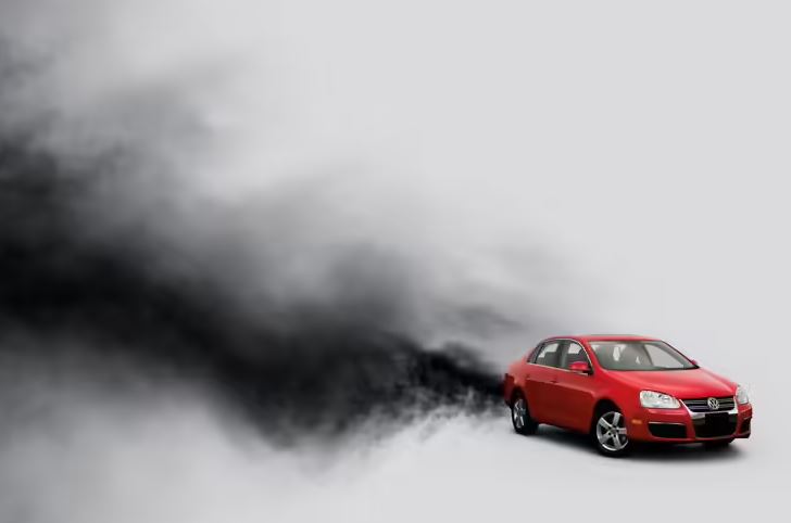 Volkswagen diesel émettant une fumée noire symbolisant le scandale du Dieselgate