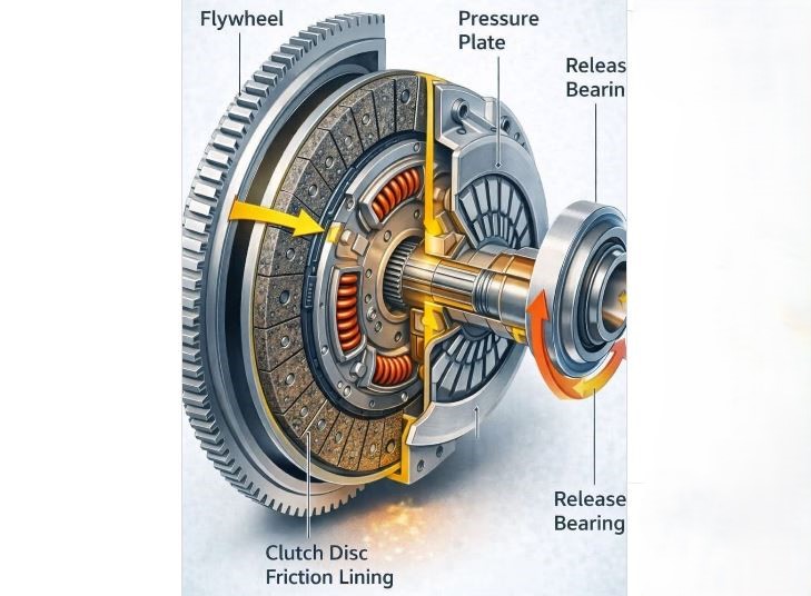 schéma fonctionnement embrayage disque mécanisme et butée expliqué