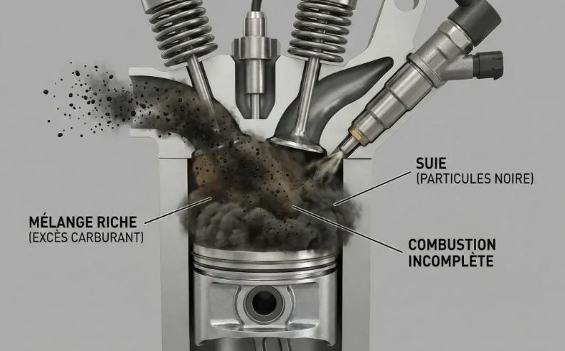 Principe expliquant la cause de fumée noire des moteurs diesel