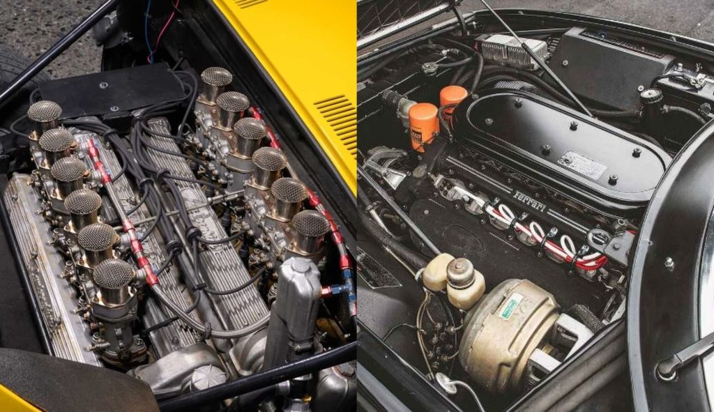 Comparatif moteurs V12 Lamborghini Miura central et Ferrari 365 GTB/4 avant
