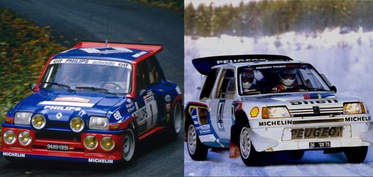 Peugeot 205 T16 Groupe B en action lors d’une spéciale de rallye