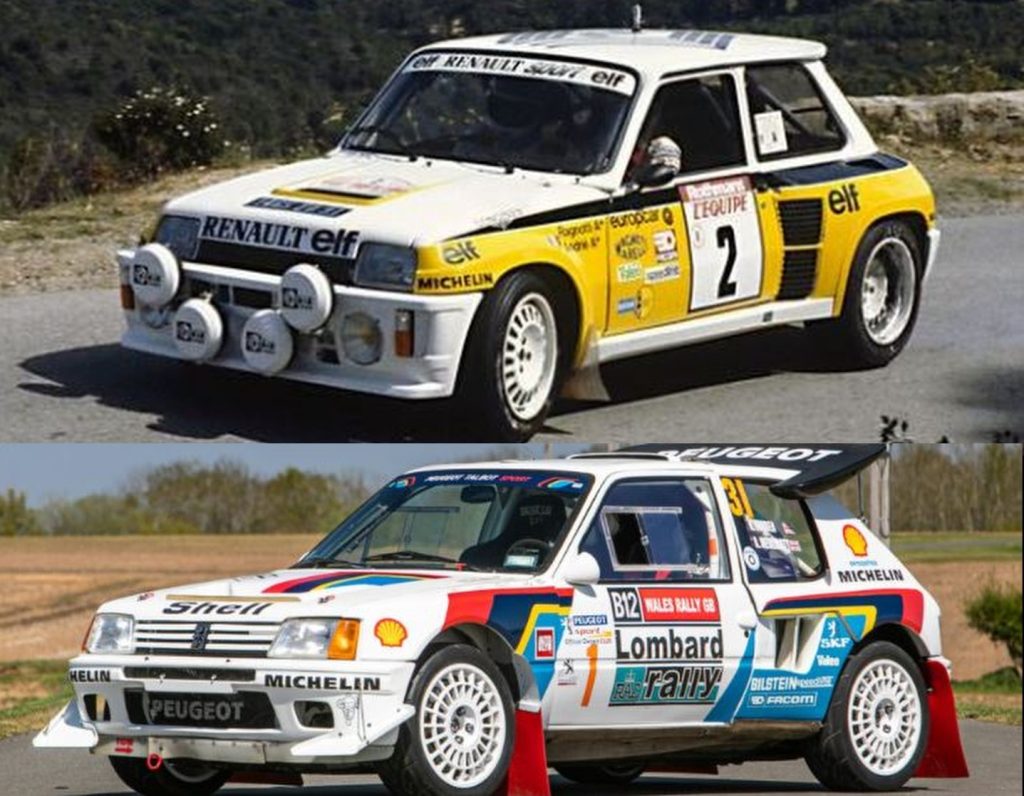 comparaison Renault R5 Turbo 2 et Peugeot 205 T16 en trois quarts avant gauche
