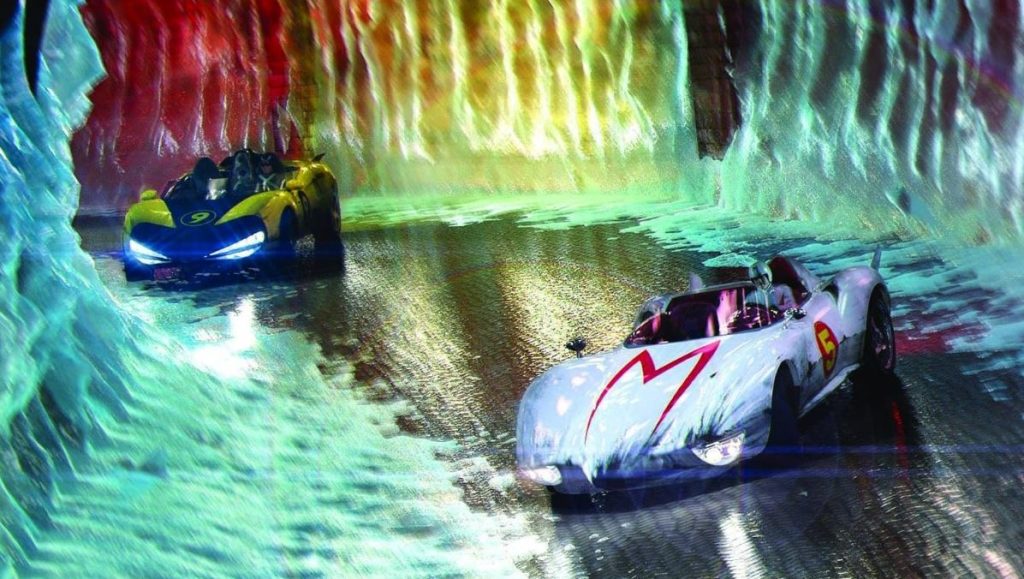 Mach 5 en dérapage pendant une course dans Speed Racer
