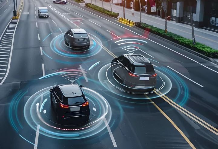 Véhicules équipés d’ADAS échangeant des informations sur autoroute