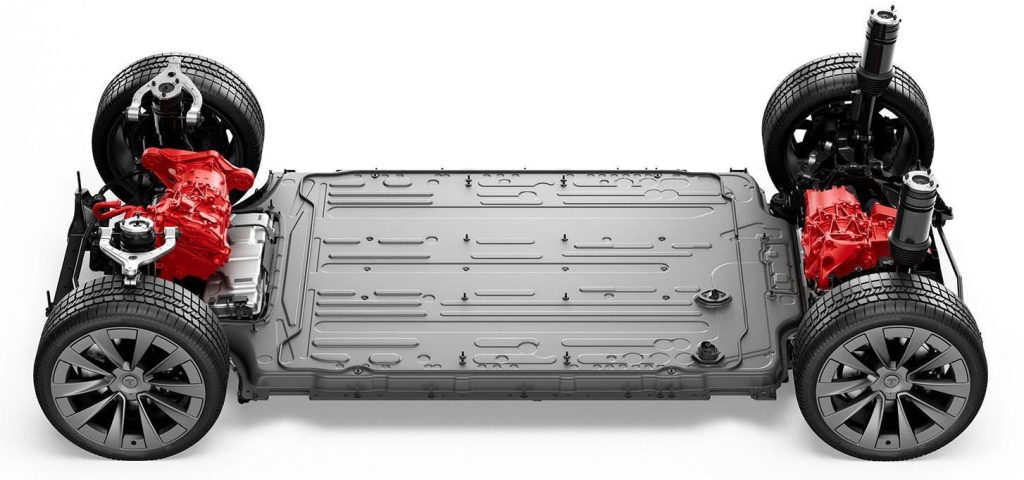 Batterie Tesla intégrée au châssis modèle X avec les trains roulants électriques