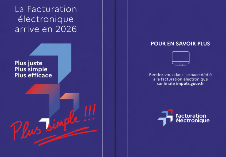 Affiche sur la facturation électronique 2026 avec annotation manuscrite ironique “Plus simple !!!”