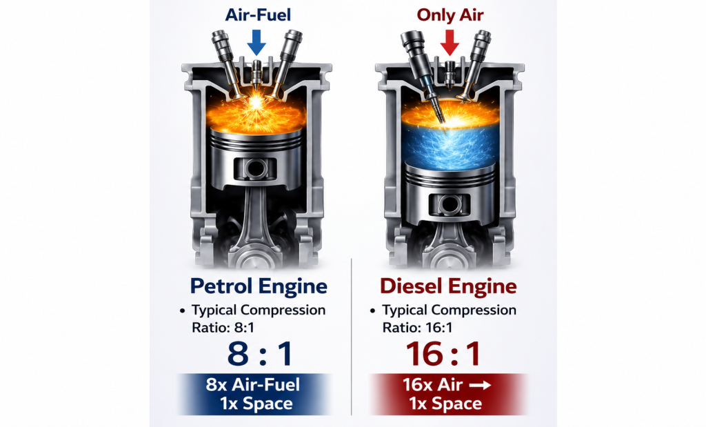 Comparaison de la compression dans un moteur essence et un moteur diesel