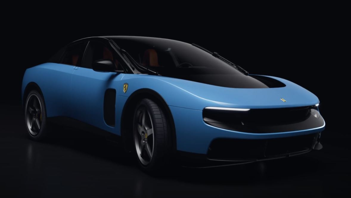 Ferrari Luce électrique vue avant trois quarts dans sa présentation officielle