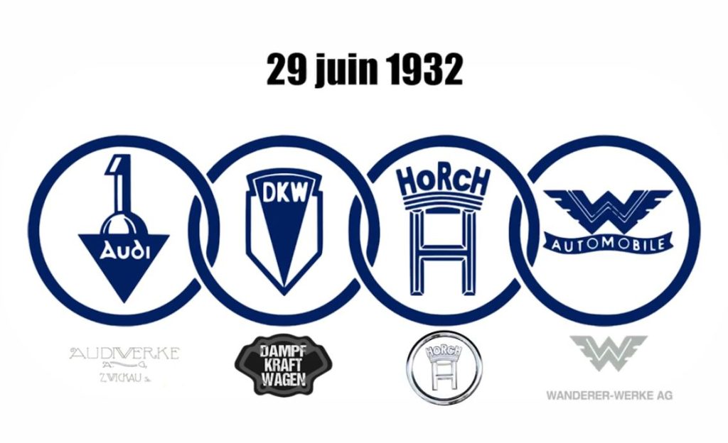 Composition originale des quatre marques Auto Union en 1932 à l’origine du logo Audi