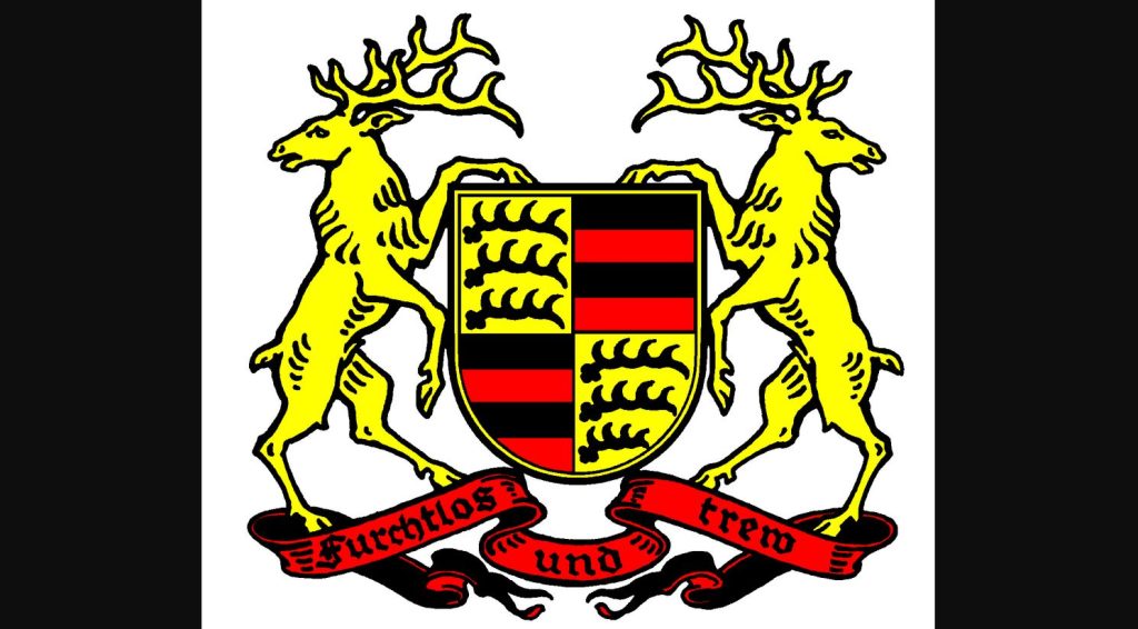 Armoiries de Stuttgart avec cheval cabré repris au centre du logo Porsche
