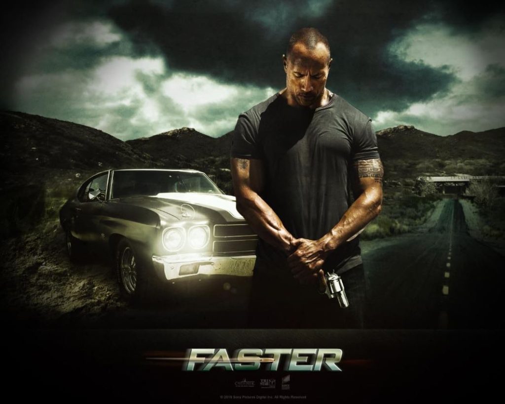 Affiche du film Faster avec Dwayne Johnson et une Chevrolet Chevelle SS
