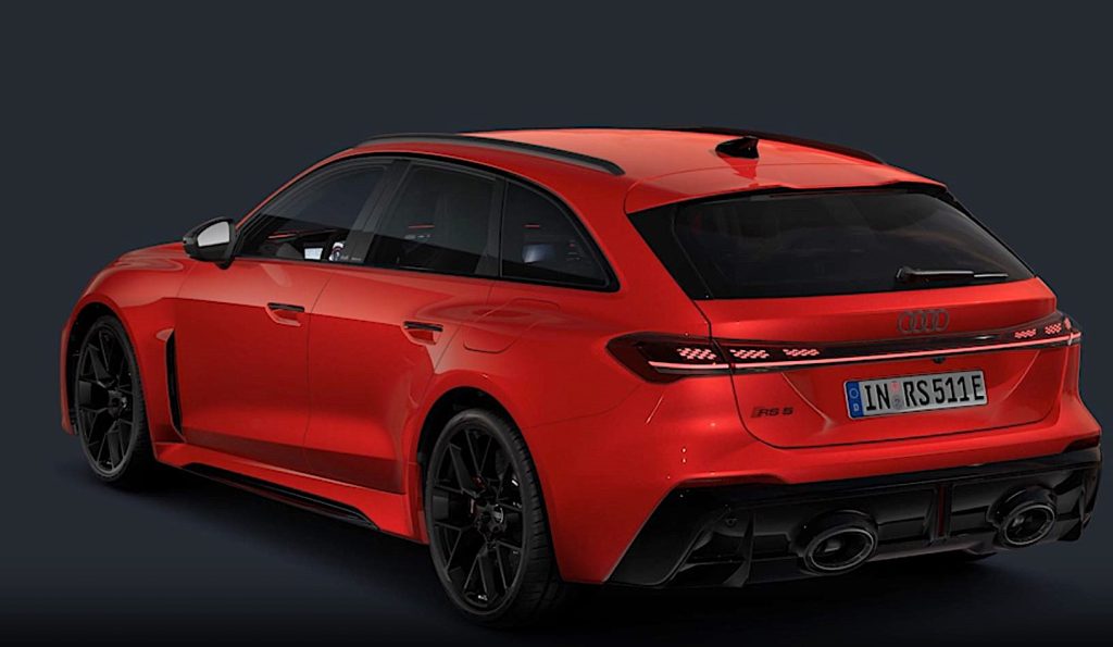 Audi RS5 Avant hybride 2026 vue arrière avec transmission intégrale Quattro