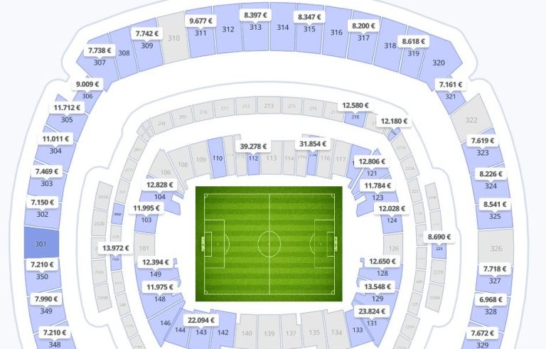 Plan du stade de la finale de la Coupe du monde 2026 montrant des billets vendus entre 10 000 et près de 40 000 euros selon les emplacements.