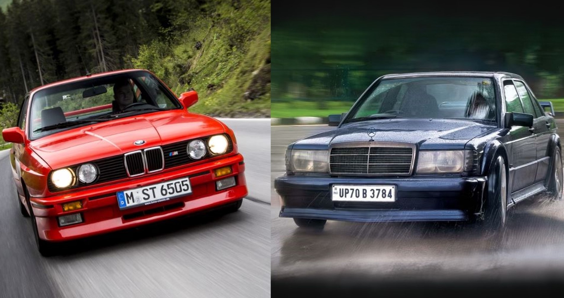 BMW M3 E30 et Mercedes 190 E 2.5-16 en duel sur route