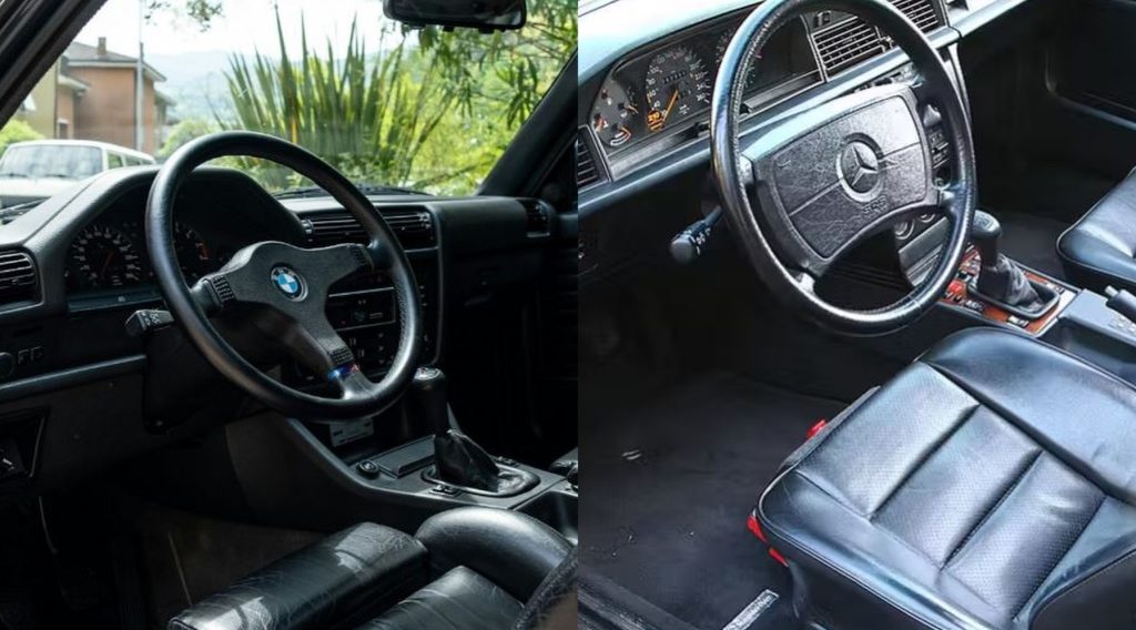 Intérieurs BMW M3 E30 et Mercedes 190 E 2.5-16 comparés