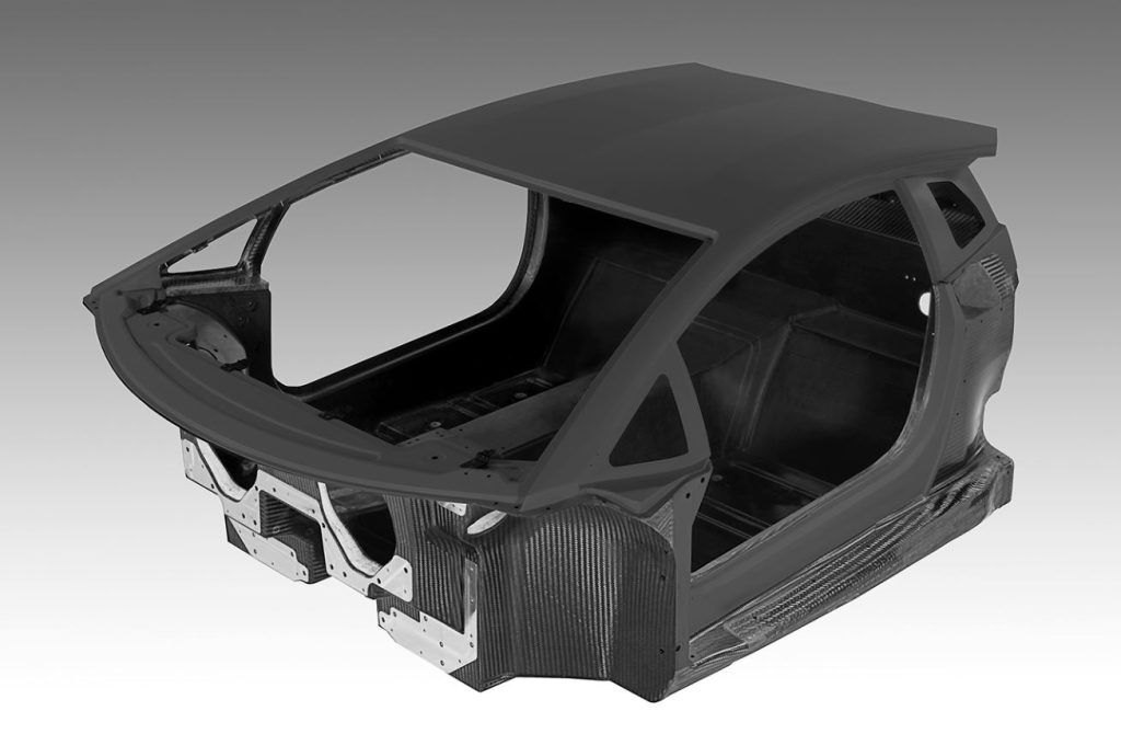 Monocoque carbone nue utilisée comme cellule centrale d'une supercar moderne