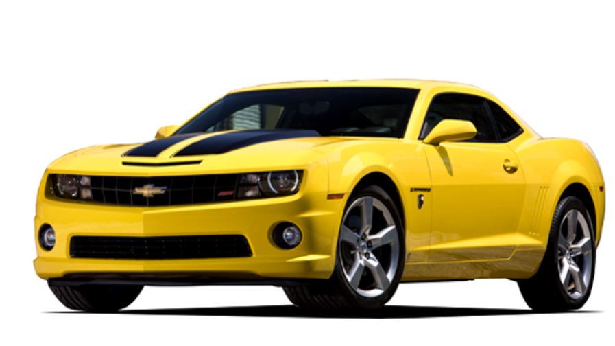 Chevrolet Camaro jaune inspirée du personnage Bumblebee vue de face