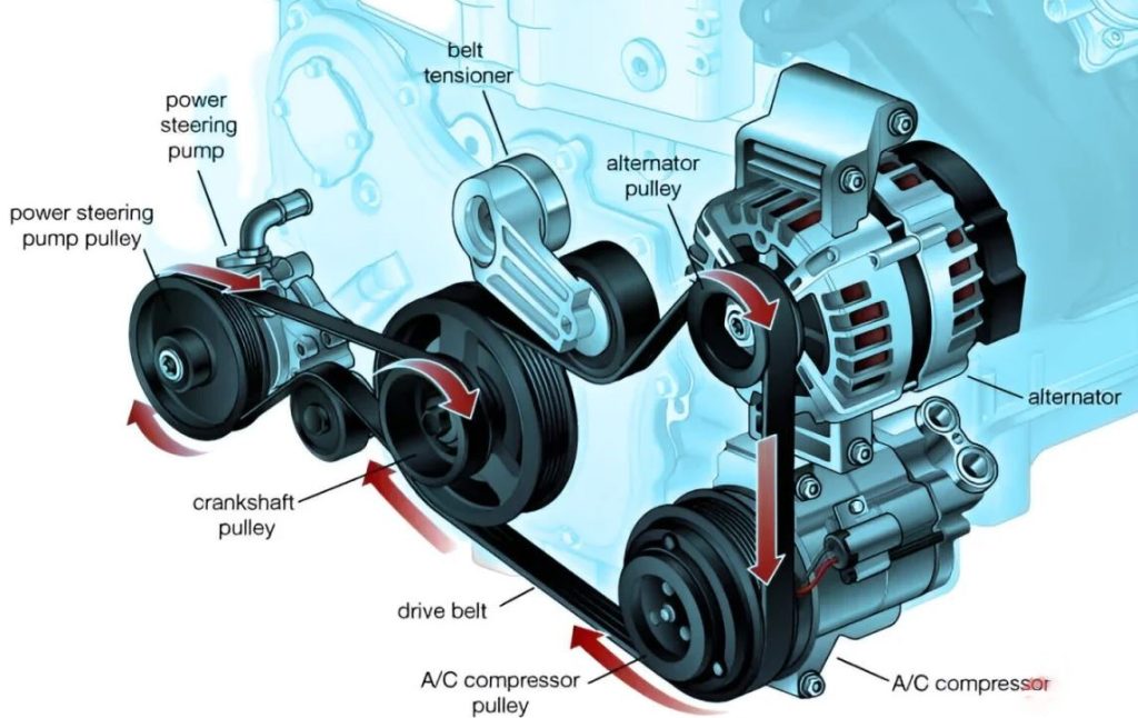Principe de fonctionnement d'une courroie d'accessoire sur moteur automobile