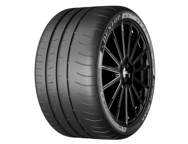 Pneu sportif Dunlop illustrant l'évolution des technologies de la marque